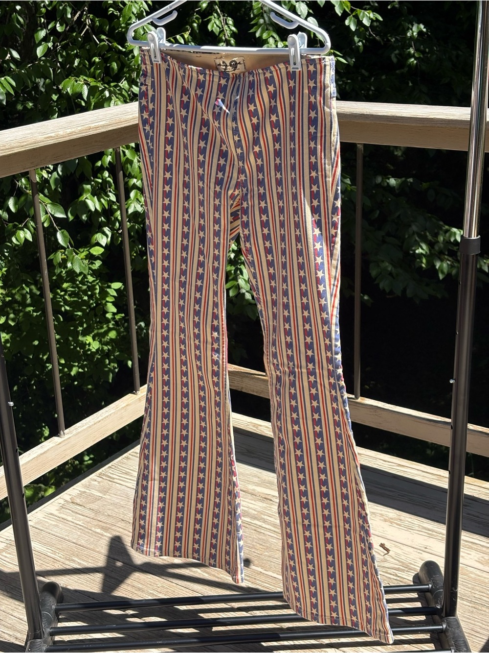 Free People Striped Star Print Flared Pants in Red, Blue, Cream - Picture 2 of 8
